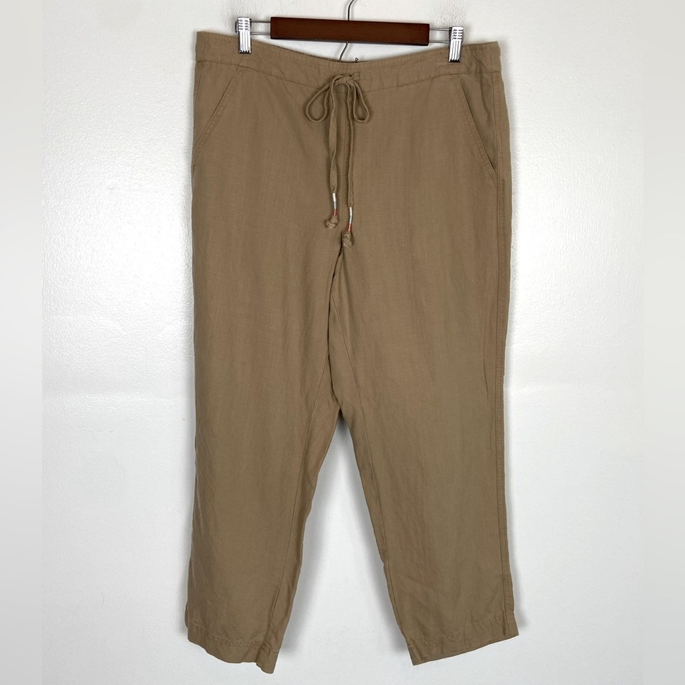 J. Crew Denim Women's Linen Blend Pull On Pants Size L Tan Pockets Downstring